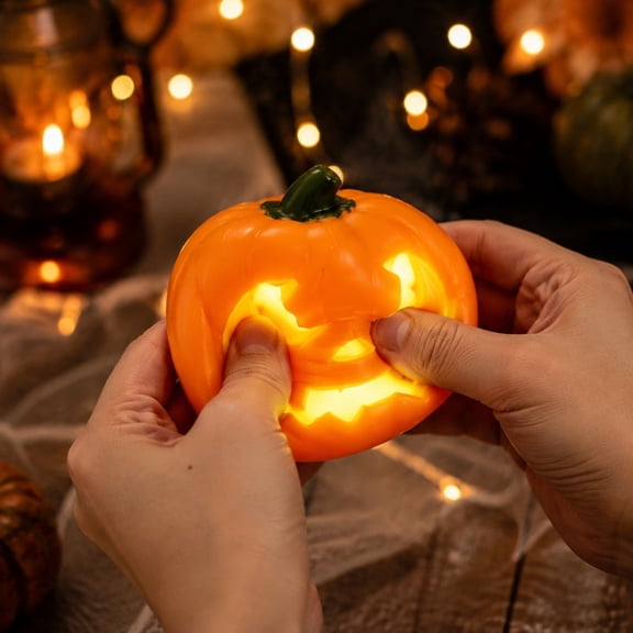 Halloween Light‑Up Pumpkin Squishy Toys, Glowing LED Jack‑O‑Lantern Soft Squeeze Stress Relief Toy, for Party Favors, Goodie Bag Fillers, Trick‑or‑Treat Gifts(Random)