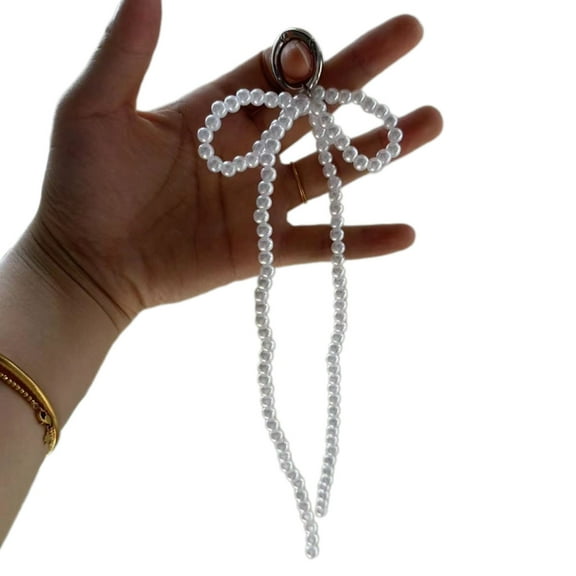 SIEYIO Elegant Pearl Beaded Key Chain Handmade Long Bowknot Keychain Keyring Ornament