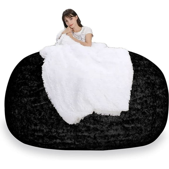 Enasui Bean Bag Chairs, 7ft Giant Bean Bag Chair for Adults, Big Bean Bag Cover Comfy Large Bean Bag Bed (No Filler, Cover only) Fluffy Lazy Sofa (Dark Grey), 7ft(180*90cm)