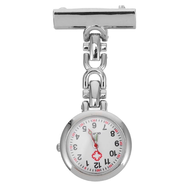 WORGEOUS Elegante broche de reloj de enfermera con clip de pin, reloj colgante de bolsillo de enfermera médica, reloj de bolsillo retro, regalo (blanco)