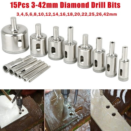 15PCS 3-42mm Diamond Coated Core Hole Saw Drill Bit Set Tools for Glass Marble tile granite Neat Smooth High Quality Metal