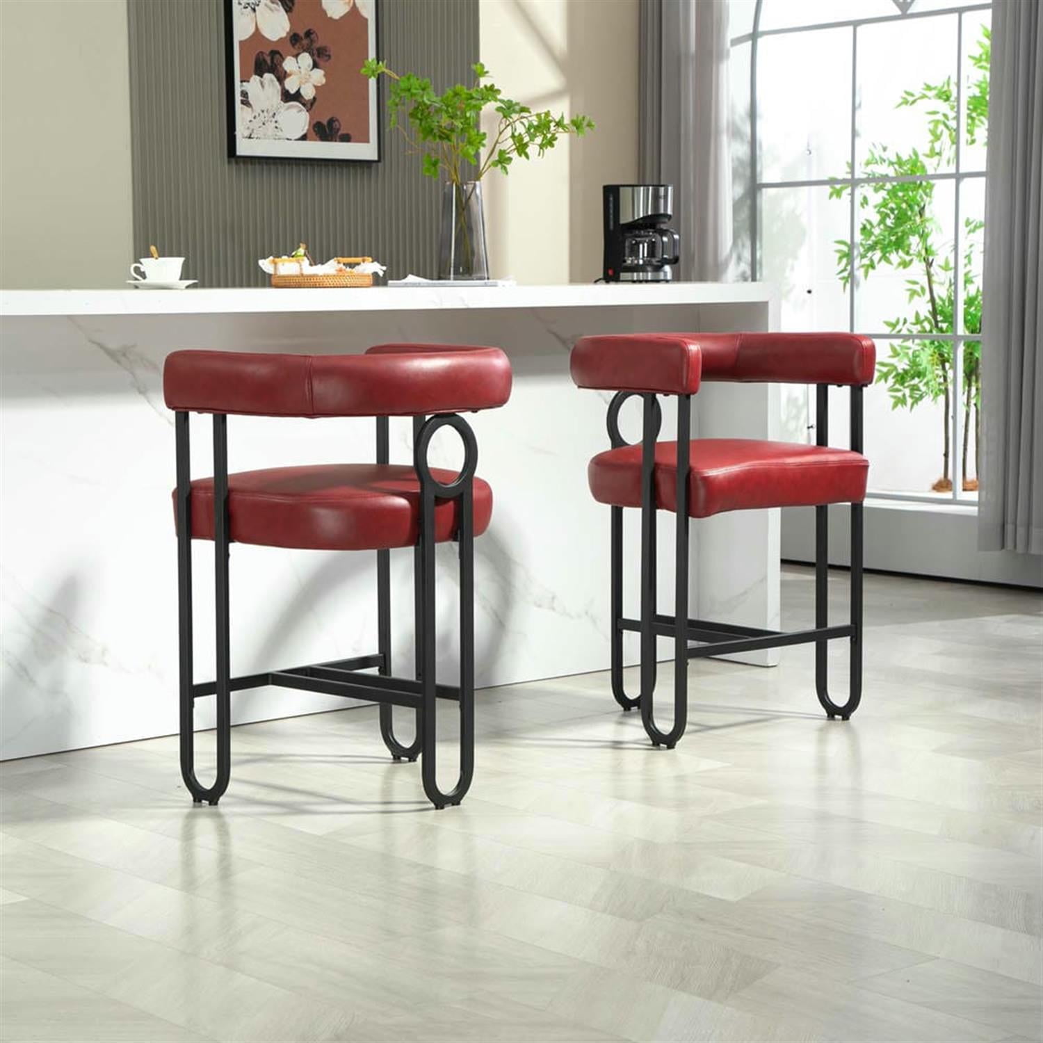 Demi Bonn 34" Counter Height Bar Stools Set of 2, Upholstered Barstools with Back, Kitchen Island Countertop Chairs for Dining Room, Red