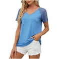 thumbnail image 3 of ZKCCNUK Womens Tops Patchwork Mesh Short Sleeved Top Solid Color Casual Loose T-shirt, 3 of 9