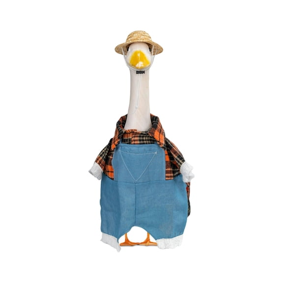 Lilixerw Goose Outfit Set with Plaid Shirt & Overalls,Farmer Style Costume for Geese,Comfortable Breathable Decor for Garden,Yard,Porch,Photo Props,Holiday Display,23 Inch,Multicolor