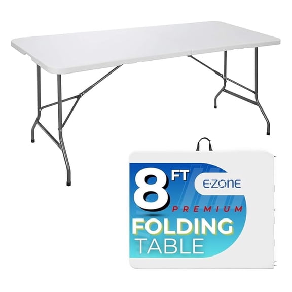 8ft Indoor Outdoor Heavy Duty Portable Folding Plastic Dining Table w/Handle, Lock for Picnic, Party, Camping - White (8 Ft)