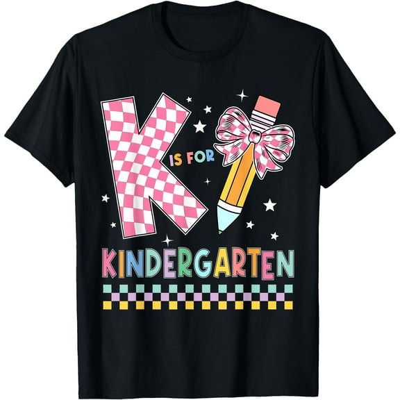K Is For Kindergarten Teacher Coquette Bow Back to School T-Shirt,Black