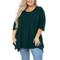 thumbnail image 2 of Fartey Plus Size Women Tunic Tops Slim Fit 3/4 Sleeve Shirts Soft Casual Summer Solid Color Crewneck Tshirts Loose Flowy Side Split Hem Blouses Army Green XL, 2 of 8