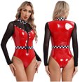thumbnail image 3 of Disfraz de piloto de carreras de velocidad para mujer, disfraz de cosplay de malla transparente con cremallera y cinturón de charol, para Halloween y carnaval, 3 of 5