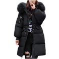 thumbnail image 2 of Black Womens Jacket Down Puffer Coats Ladies Lightweight Jackets with Hood Plus Size Slim Trench Coat Warm Outwear Outdoor Hiking Jackets for Women, 2 of 5