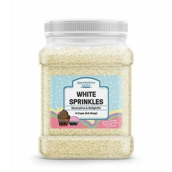 Unpretentious White Sprinkles, 4 Cups, Jimmies, Decorative Dessert Topping, Festive & Fun