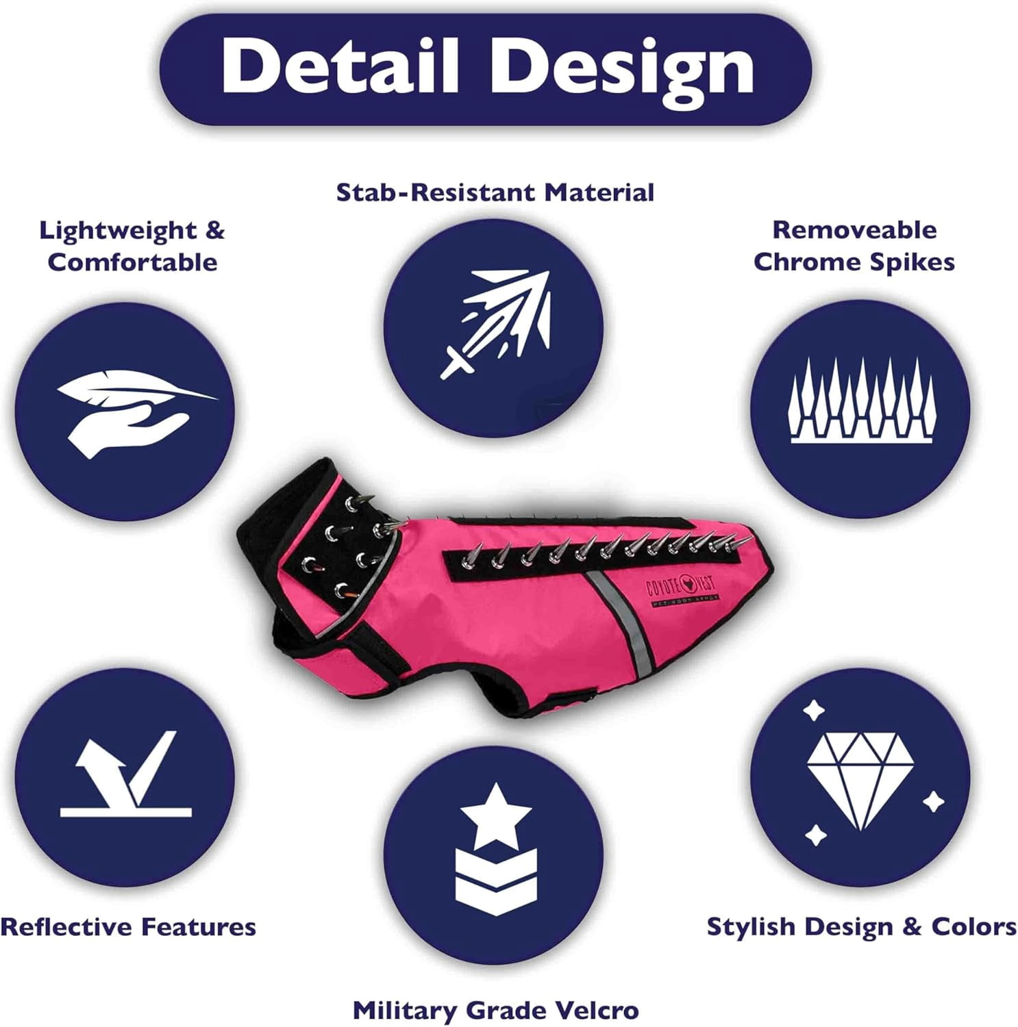 CoyoteVest SpikeVest (XS - Neon Pink)  Dog Harness Vest for Small Dogs, Reflective Dog Vest with Spikes to Shield Your pet from Coyotes, Raptor and Animal Attacks, Anti Hawk Vest, Made in USA