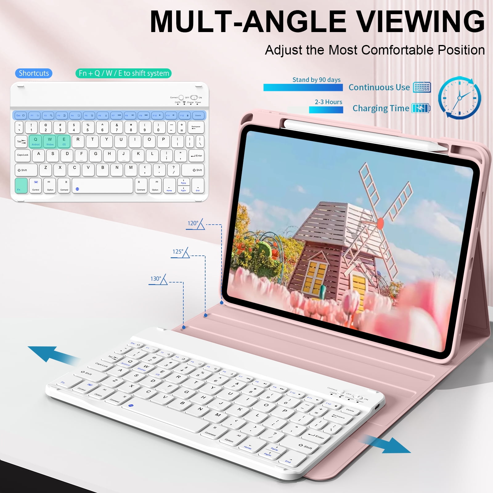 Kenke Case for iPad (A16) 11th Generation 11 inch 2025 with Keyboard,iPad 10th Generation 10.9 inch 2022 Detachable Bluetooth Keyboard Rechargeable,with Pencil Holder,Soft TPU Back Cover,Pink