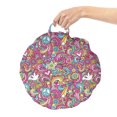thumbnail image 2 of Groovy Round Floor Cushion with Handle, Psychedelic Complex Funky Pastel Patterns with Stars Back to 60s Style Retro, Decorative Pillow for Living Room & Dorms, 18" Round, Multicolor, by Ambesonne, 2 of 4
