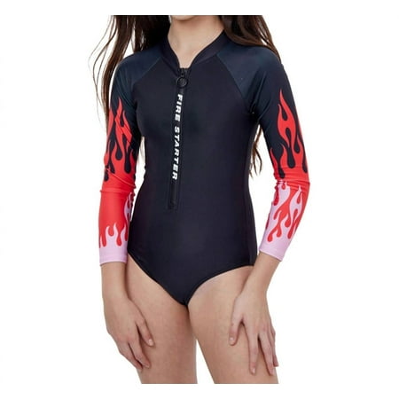Gottex Kids Girls Zip Up Rash Guard One Piece Swimsuit