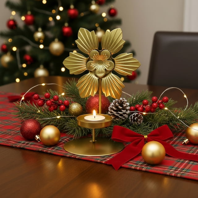 Wrought Iron Candlesticks Set of 2 | Gold Leaf Butterfly Flower Designs | Rustic Romantic Candle Holders for Dining Table Living Room Decor | Stable Round Base Home Accent