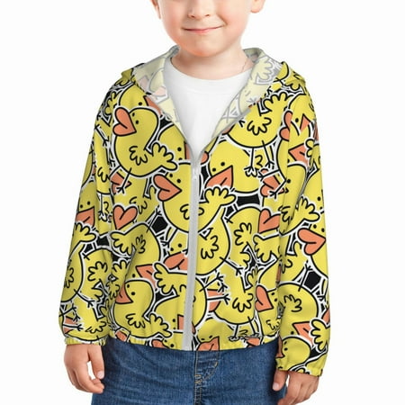 

Ocsxa Ducks Print Kids Active Zipper Sun Protection Jacket Boys Girls Hooded Cooling Shirt-5 Years