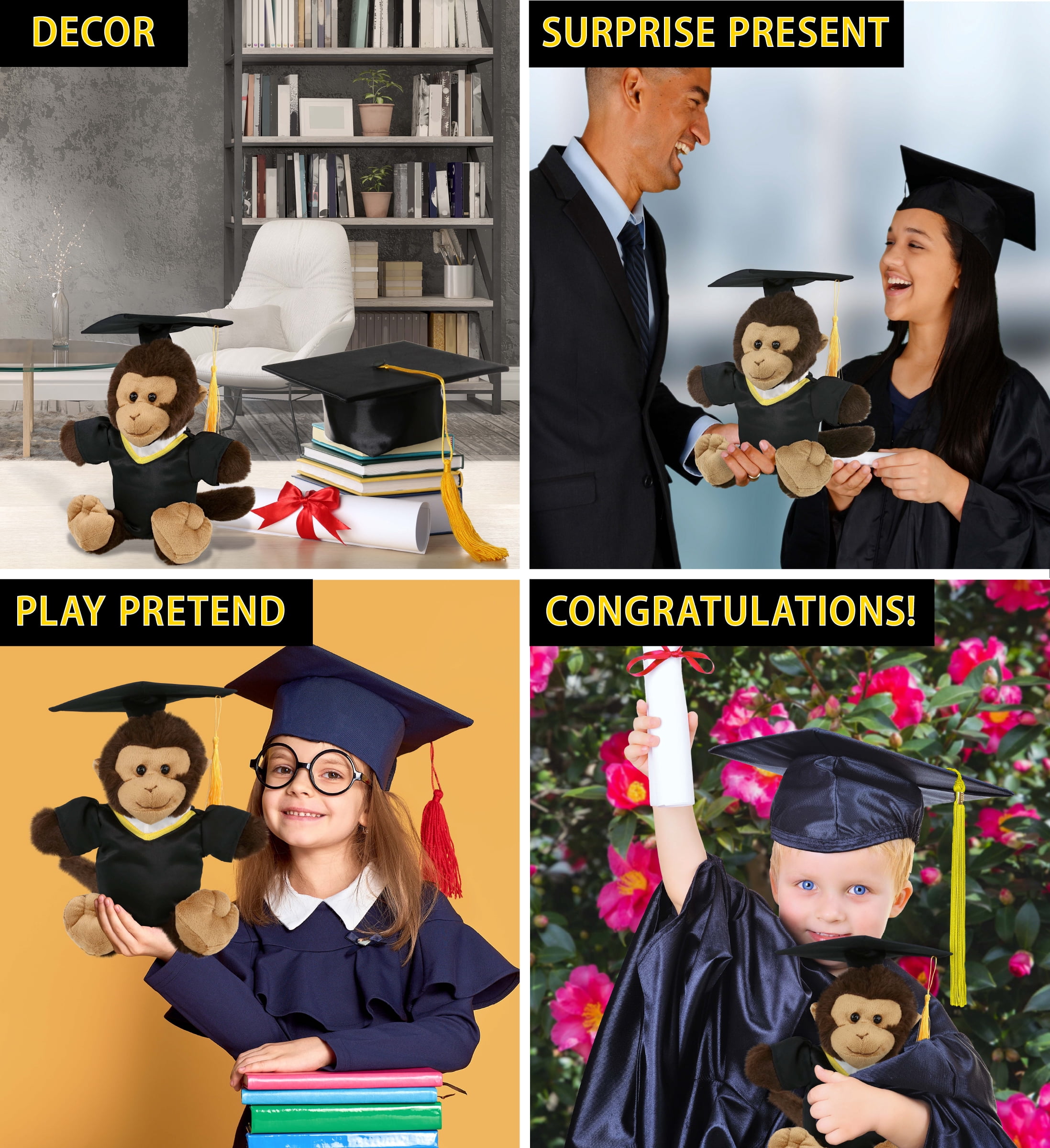 DolliBu Monkey Graduation Plush Toy - Soft Huggable Graduation Stuffed Animal Dress Up with Gown and Cap with Tassel Outfit - Cute Congratulatory Graduation Gift - 9 Inches