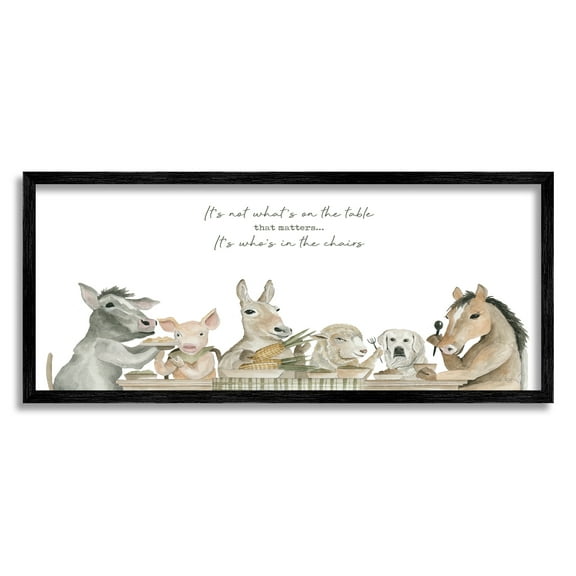 Stupell Industries Farmhouse Family Meal Animals & Insects Painting Black Framed Art Print Wall Art, 24 x 10