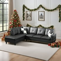 Hommoo Sofa Set, Faux Leather 2-Piece Couch Living Room Furniture Set,L-Shaped Sectional Sofa,Sectional Couches for Living Room,Left Side,No Ottomans,Blcak