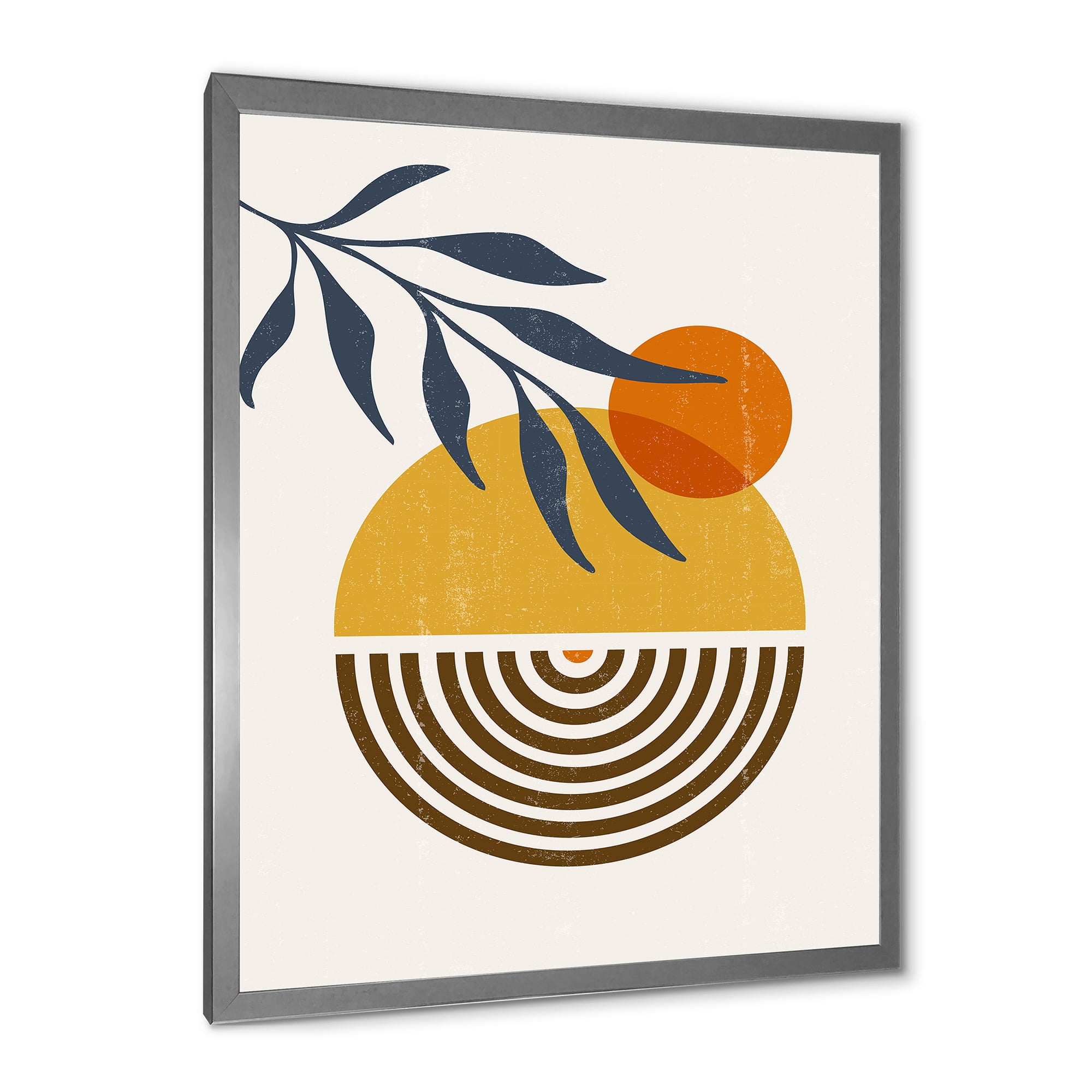 Designart 'Abstract Shapes With Botanical Minimalist Leaf IV' Modern Framed Art Print
