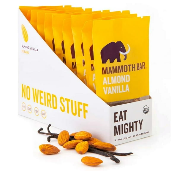 Mammoth Bar Organic Almond Vanilla High-Protein Bar – Clean Label, Gluten-Free, No Added Sugar, Non-GMO, 1.8 oz