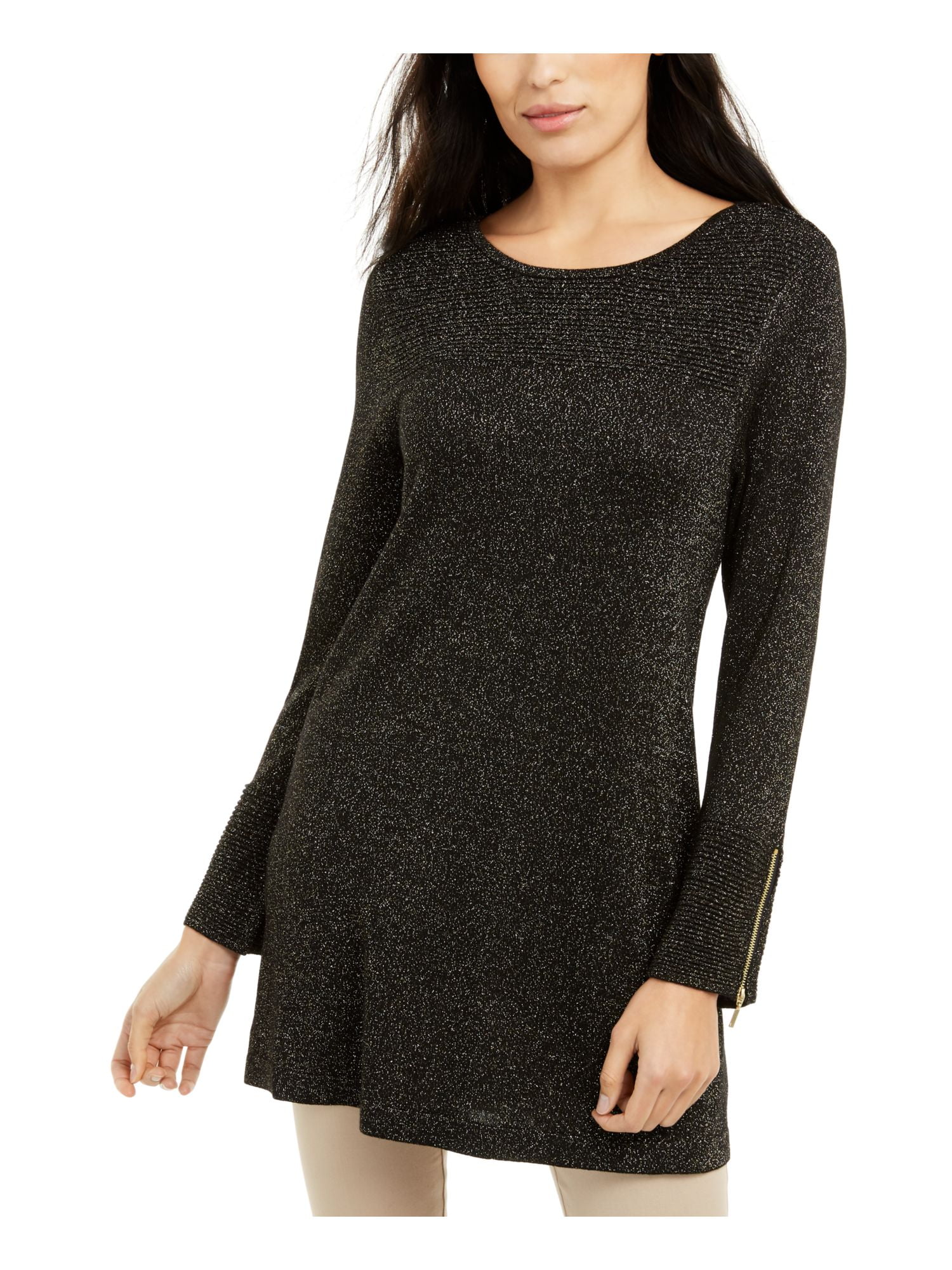 ALFANI Womens Black Printed Long Sleeve 