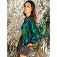 thumbnail image 4 of Chaqueta De Bombardero De Lentejuelas Con Cremallera Y Manga Larga Recortada Con Purpurina Para Mujer Verde M, 4 of 6
