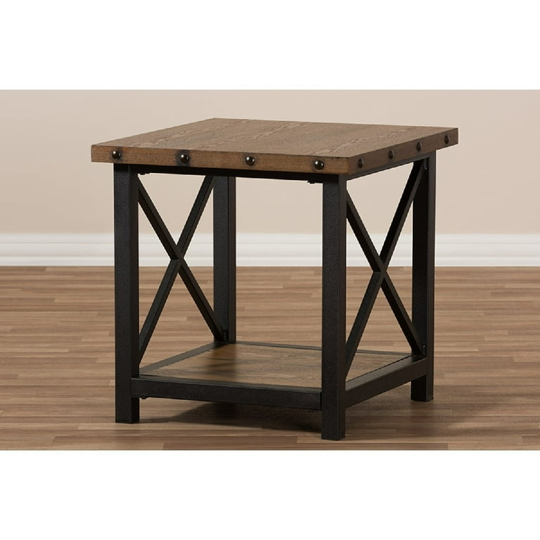 Baxton Studio Herzen Rustic Industrial Style Antique Black Textured Finished Metal Distressed Wood Occasional End Table Baxton Studio Herzen Rustic Industrial Style Antique Black Textured Finished Metal Distressed Wood Occasional End Table