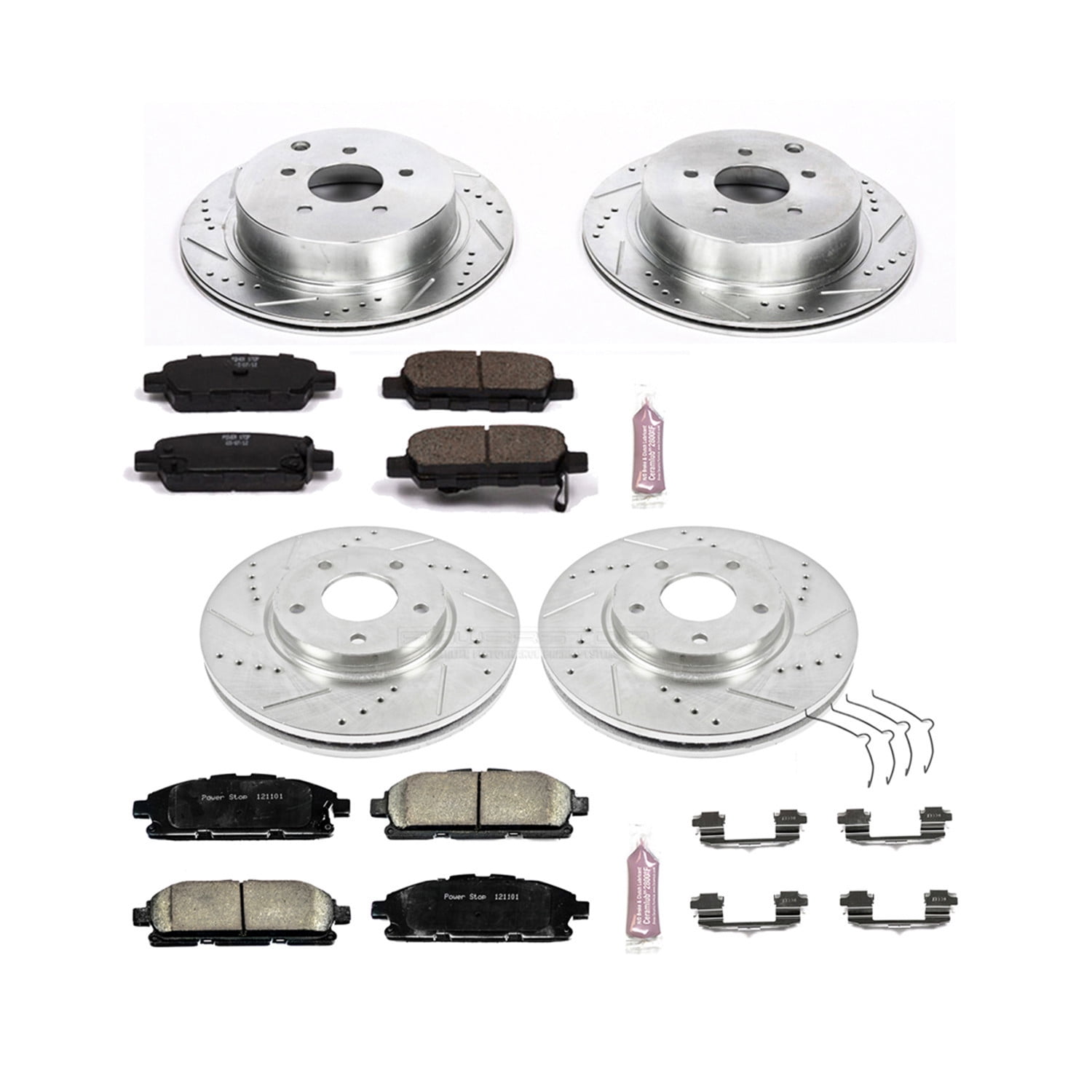 PowerStop Front and Rear Z23 Evolution Sport Carbon-Fiber Ceramic Brake Pad and Drilled & Slotted Rotor Kit Fits: NISSAN Select Models K6361