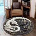 thumbnail image 3 of Snowy Village Round Area Rug, winter scene circle carpet for living room or holiday entryway, soft washable non-slip floor mat, cozy Christmas décor accent, 3 of 6