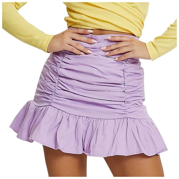 Summer Skirt Saving! Jerdar Women's Casual Solid High Waist Ruffled Zipper Fish Tail Short Skirt Purple XL