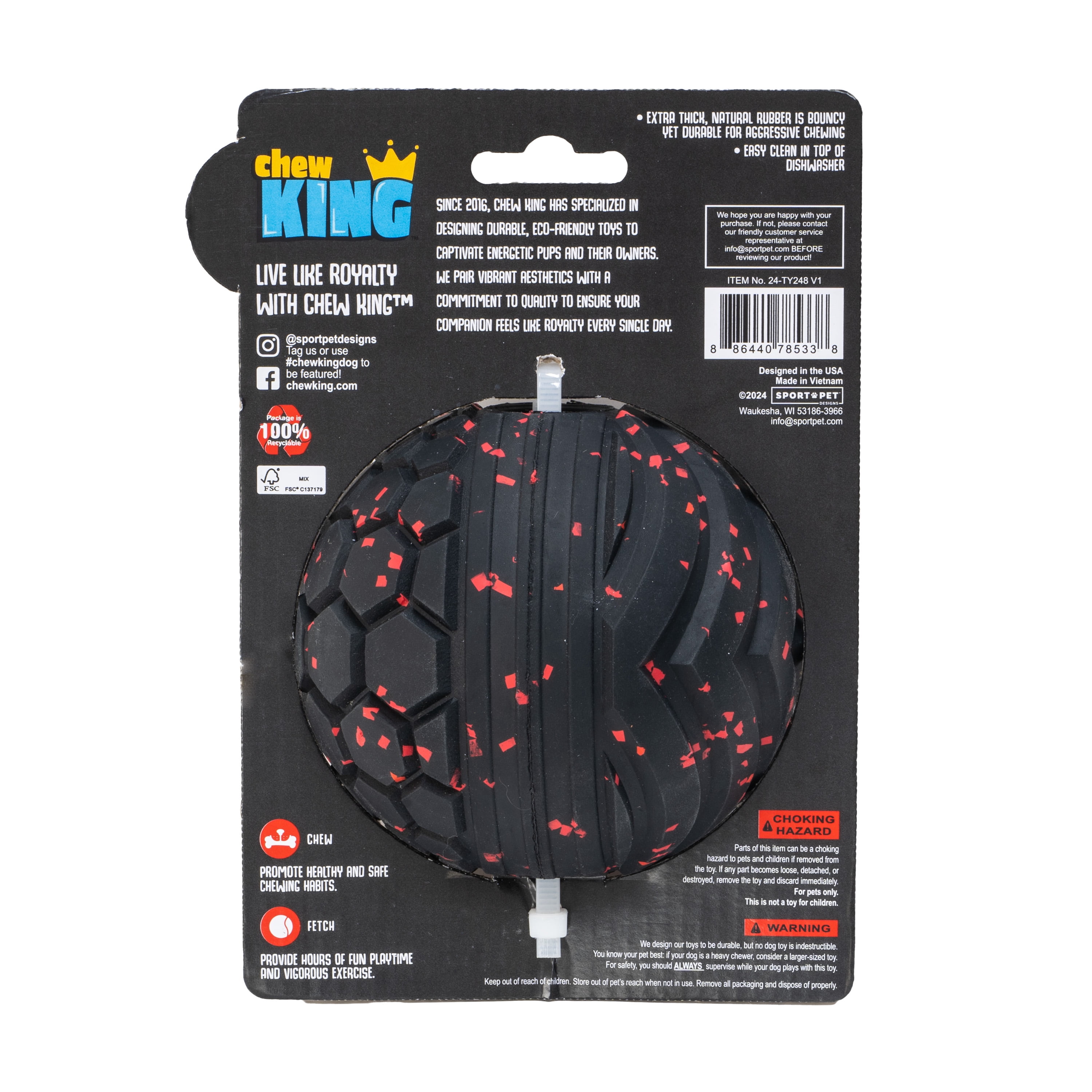 Chew King By Mammoth Supreme Dog Toy Collection, Durable All-Natural Rubber Supreme Fetch Ball, 4", Large
