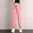 thumbnail image 5 of BOOMILK Women Ice Silk Sweatpants Women Loose Bunched Feet Summer Thin Casual Sanitary Pants Drape Thin Oversized Wide Leg Pink, 5 of 6