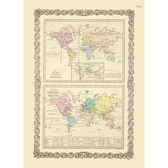 Historic Map - World Animal Kingdom Industry - Colton 1855 - Vintage Wall Art