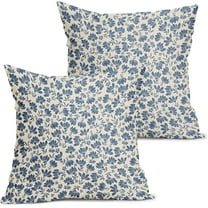 Daisy Floral Block Print Pillow Covers 20X20 Inch Light Blue Beige Flowers Decorative Square Pillow Cases Set of 2 Farmhouse Home Decor Vintage Rustic Cute Throw Pillows for Sofa Couch Outdoor