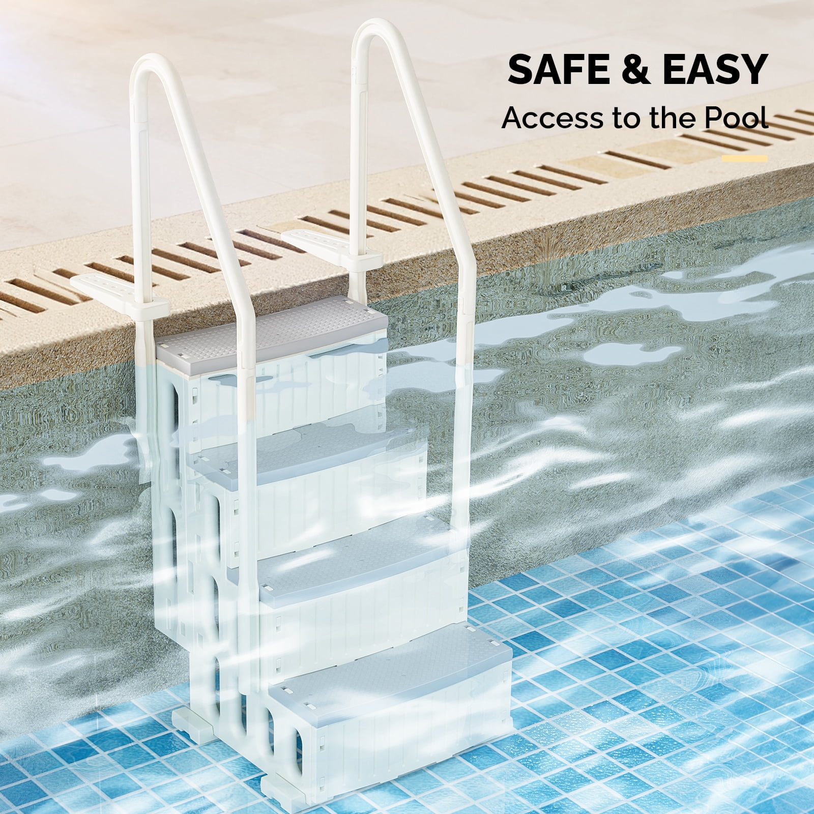 Zimtown 4-Step Above Ground Pool Ladder, Begie&Gray Plastic Entry Steps for Easy Pool Access