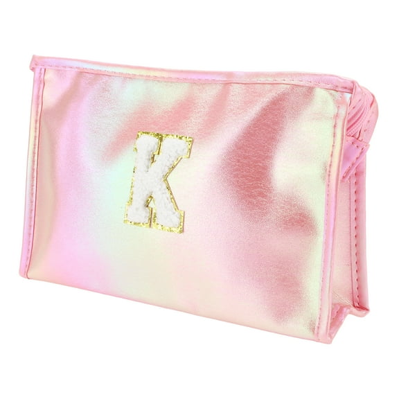Unique Bargains 1 Pc Women Durable Letter K Makeup Bag for Vacation Outdoor Activities Pink PU