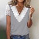 thumbnail image 1 of ICHUANYI Clearance Women Fashion Summer Sexy Fold Printed Regular Women Short Sleeves V Neck Button Top(Gray, XL) ICHUANYI WER2023081015194, 1 of 5