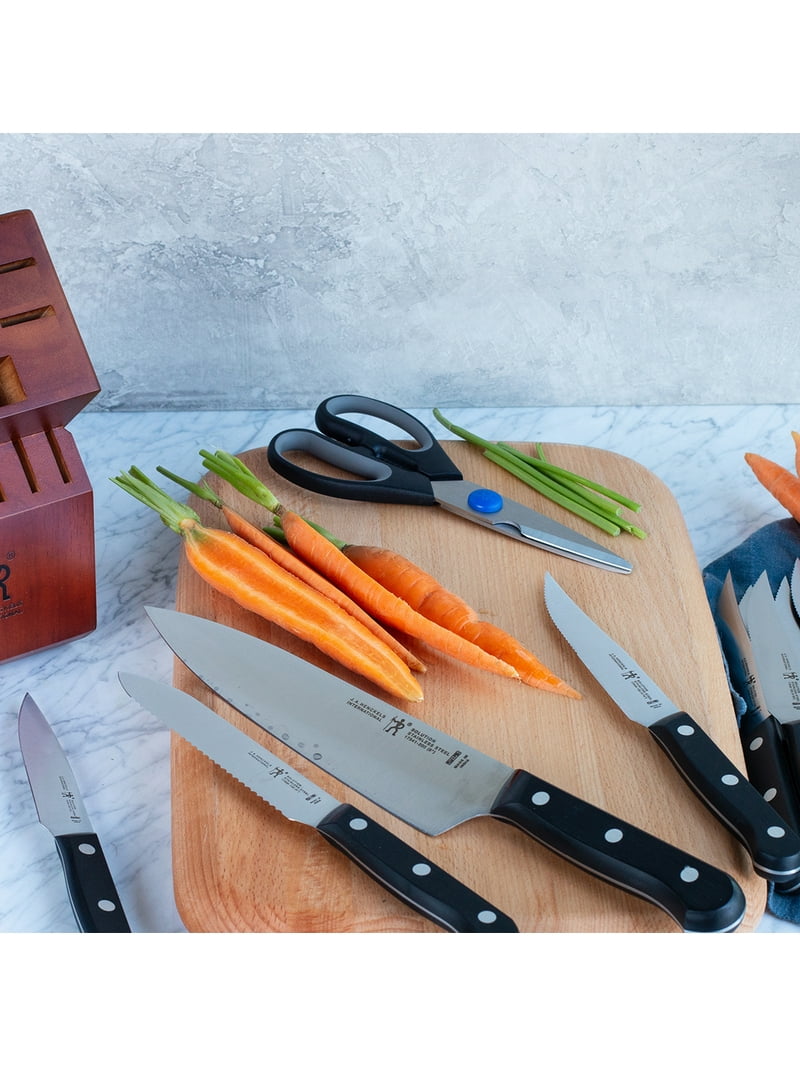 HENCKELS, Solution 12-pc Knife Block Set, Brown with Steak Knives