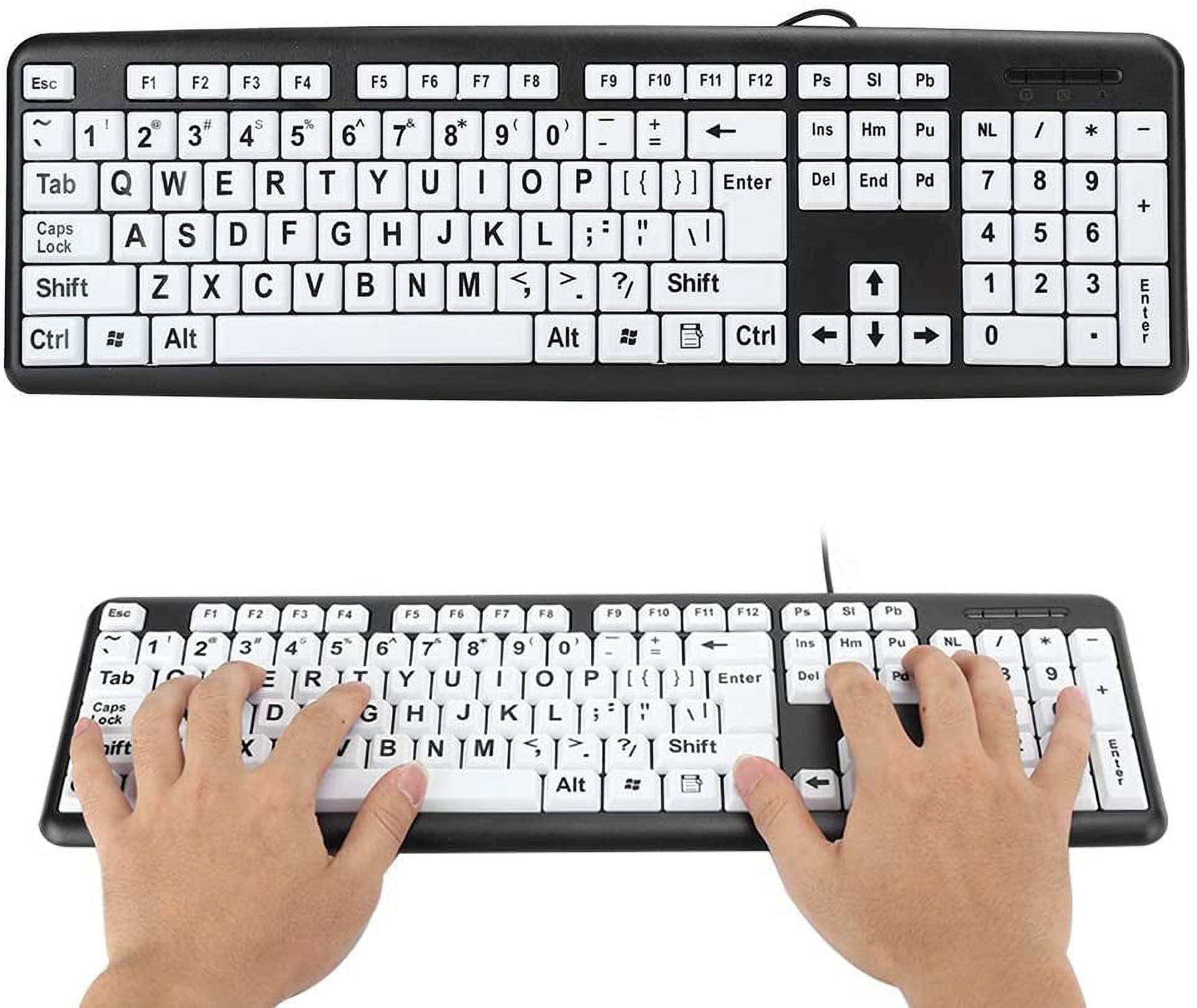 FIGT-104 Keys Large Key Keyboard Black Low Vision Keyboard USB Wired Computer Keyboard Old People Keyboard with White Large Print Keys for Elderly Seniors Visually Impaired(Black)【0514】