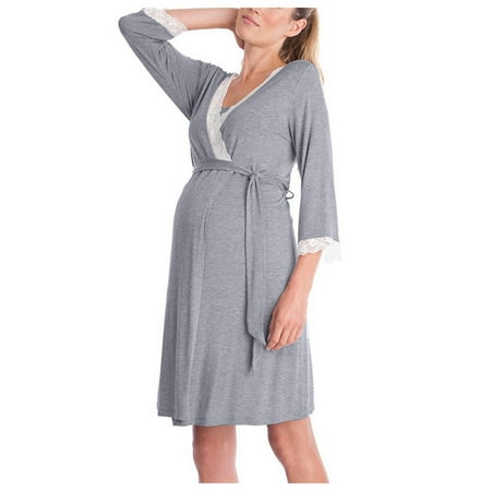 

Royallove Fashion Women Lace Stitching Seven Sleeve Maternity Casual Dress Gown Pajamas maxi dress for women