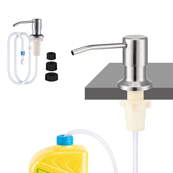 Sink Soap Dispenser Extender, Dish Soap Pump Head Extension Tube,Soap Dispenser for Kitchen in Soap Dispenser (Brushed ) Countertop Dish Soap Dispenser Stainless Pump with 47" Extension Tube Kit