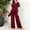 Wine, variant on Purcolt Womens 2 Piece Pant Suit Dressy Casual Crew Neck Cut-out Short Sleeve Tops with Asymmetrical Hem Wide Leg Trousers Outfits for Business Work Office