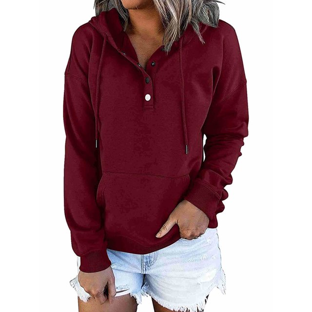 Worallymy Mujeres Otoño Invierno Sudadera con capucha Manga larga Color sólido Casual Prendas de vestir Jersey con capucha con bolsillo con cordón Worallymy JD735906115