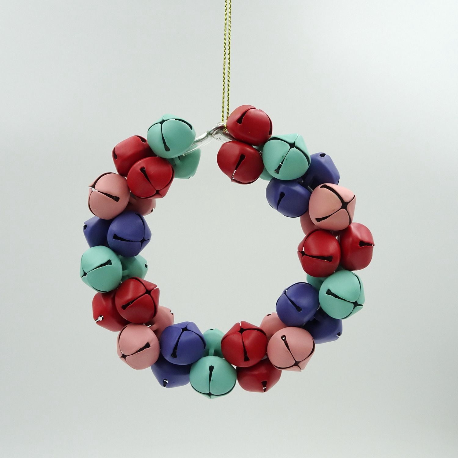 Holiday Time Colorful Metal Jingle Bells Wreath Ornament