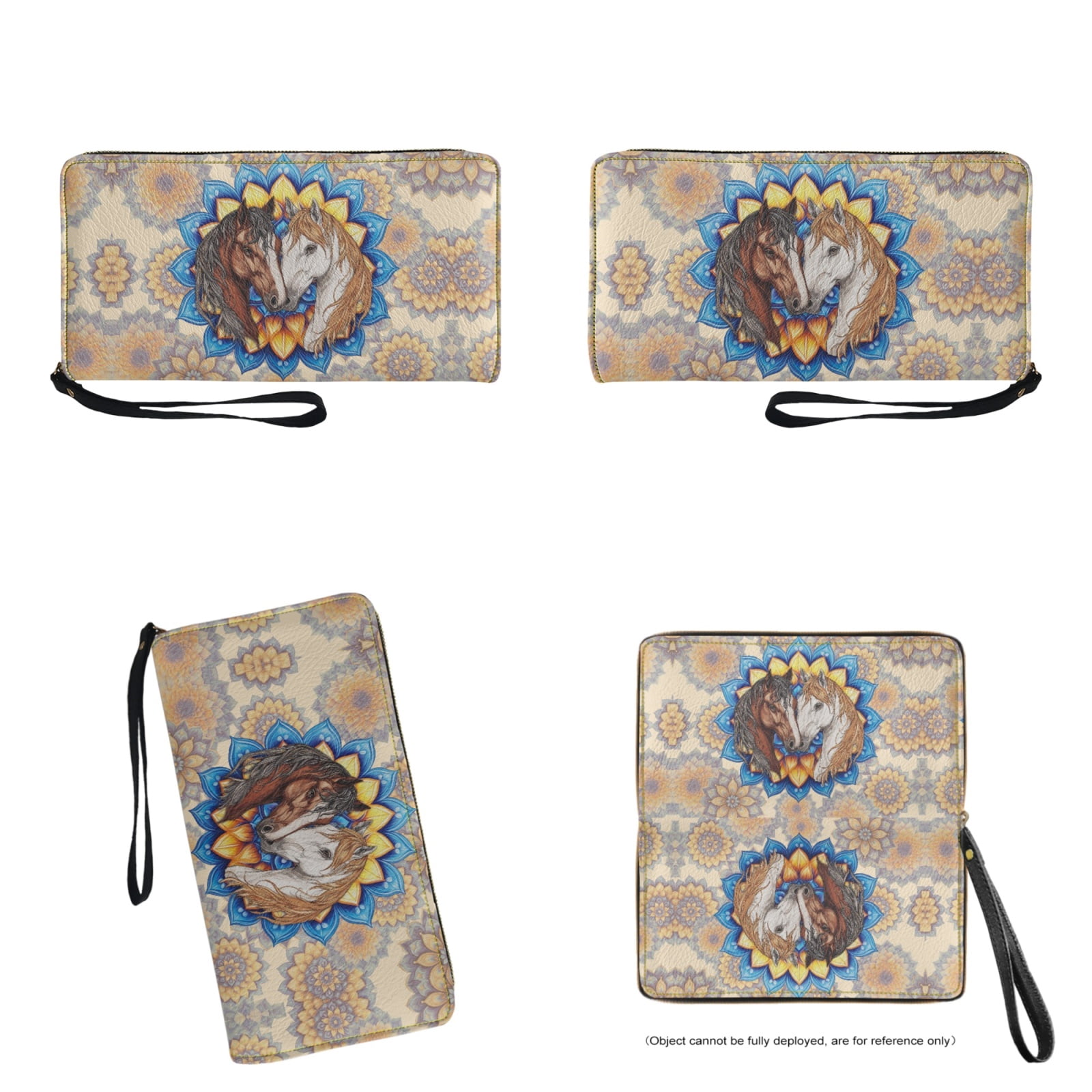 ZUXONGSY Boho Mandala Horse Print 2 Pieces PU Wallet Polyester Handbags Set Waterproof Shoulder Bag Top Handle Tote Bag Satchel Handbags Cash Wallet for Shopping Work