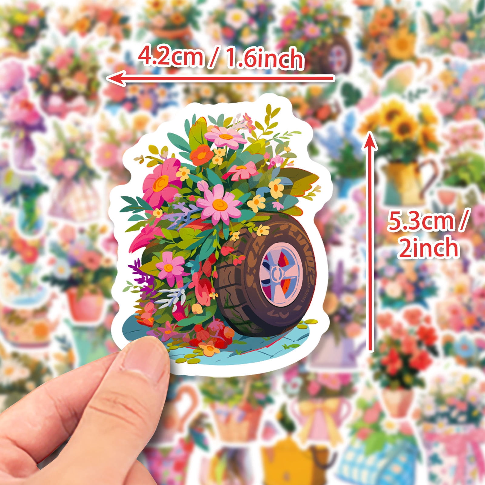 50-Pack Handheld Flower Stickers - Romantic Floral Doodle Designs, Cute Fresh Style, Ideal for DIY Projects and Cross-Border Trends
