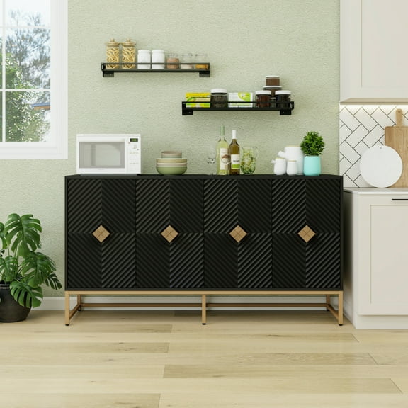 Carved 4 Door Sideboard ,Sideboard Buffet Cabinet With Storage ,Modern Coffee Bar Cabinet With Adjustable Shelf For Living room,Diningroom,Kitchen