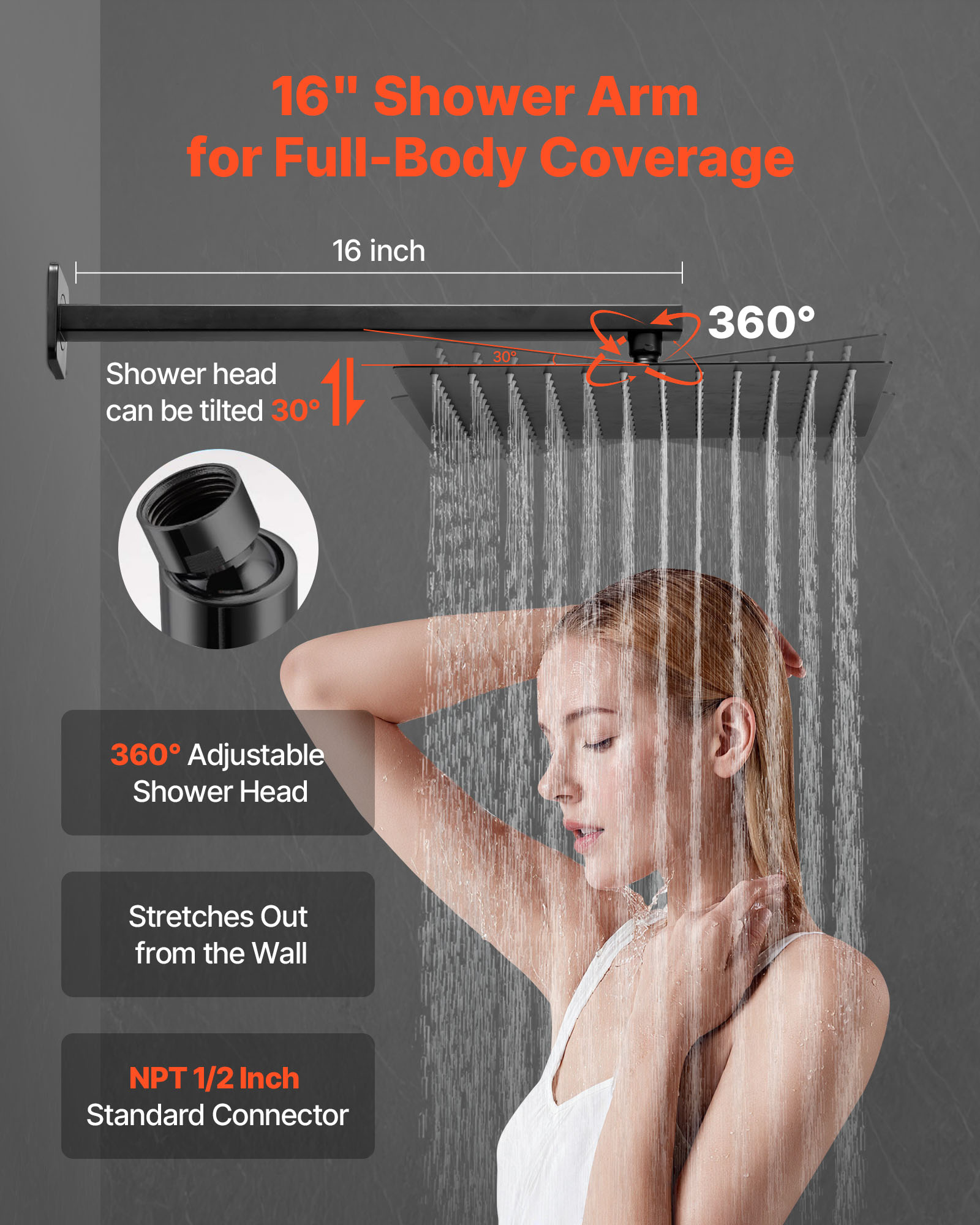 VEVOR Shower Faucet Set, Rainfall Bathroom Shower System with 12-Inch Square Rain Shower Head and Handheld Spray, Wall Mounted Bath Fixtures with Brass Valve and Trim Kit, Matte Black