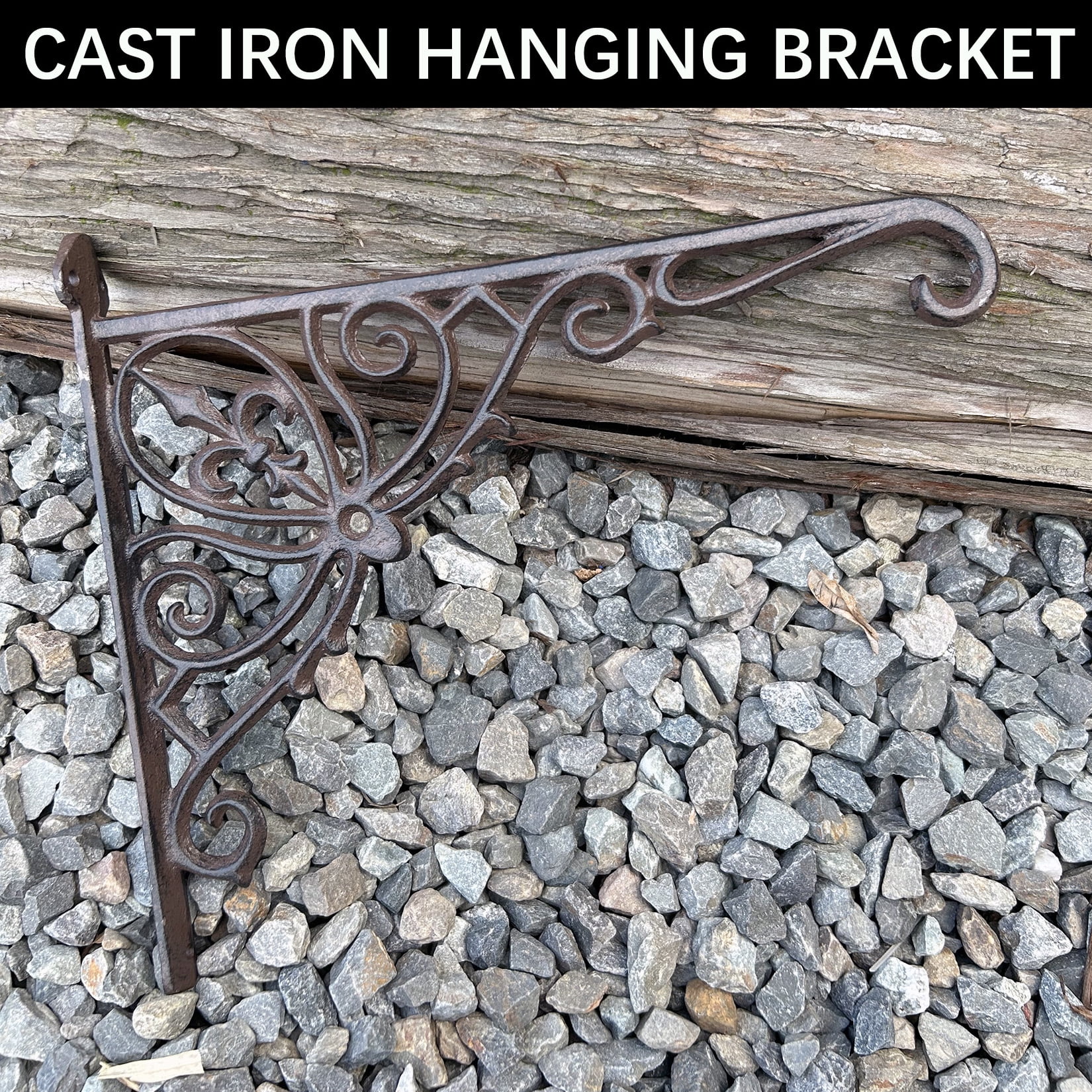 Cast Iron Hanging Hook Bracket Wall Hanger 12" Deep Outdoor Indoor Durable Wall Hanging Bracket Hooks for Pots Basket Bird Feeder Wind Chime Lanterms Hanger Hardware Bracket
